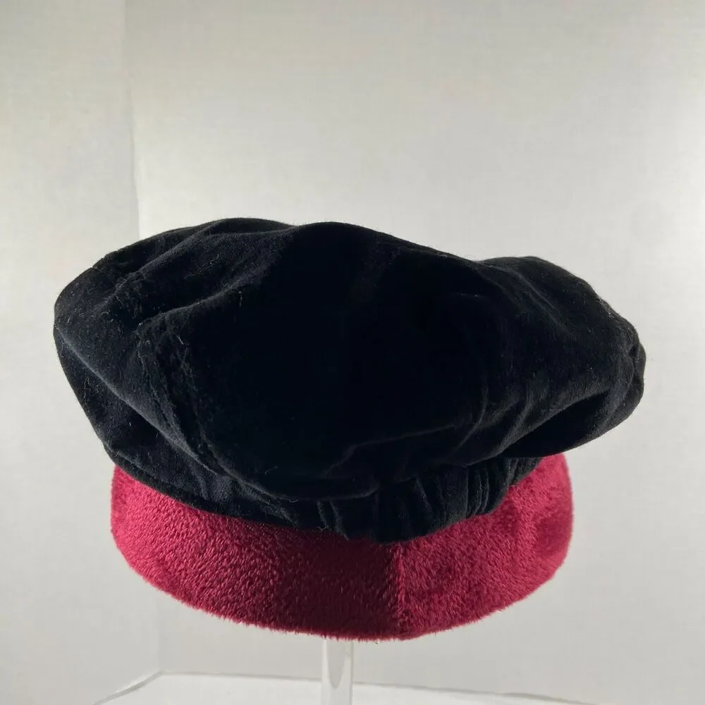 The Childrens Place Girls 4-6 Black Velvet Newsboy Cap Plaid Trim Hat
